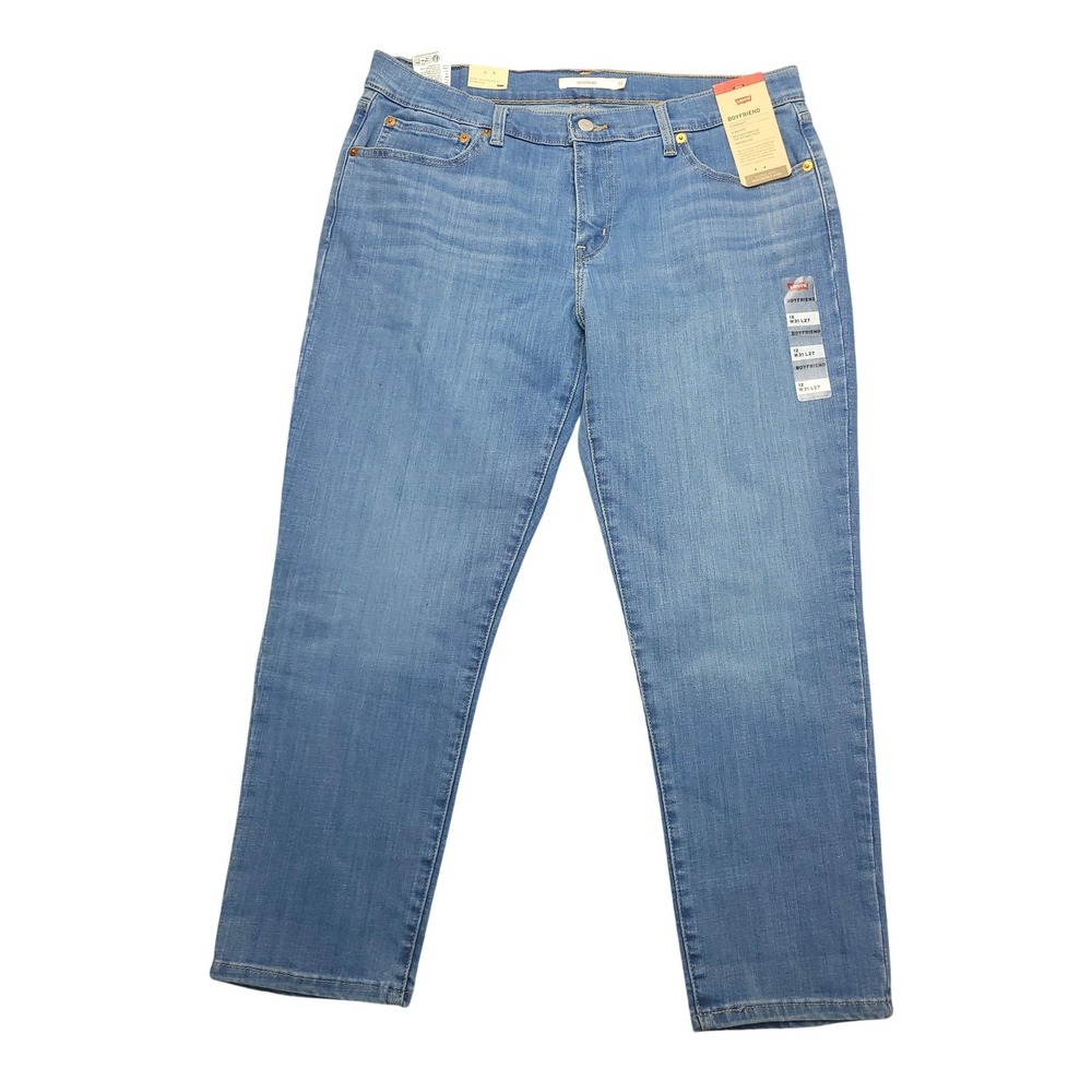 Levis Boyfriend Jeans Womens 12 31-27 Blue Light Wash Mid Rise Hypersoft Stretch